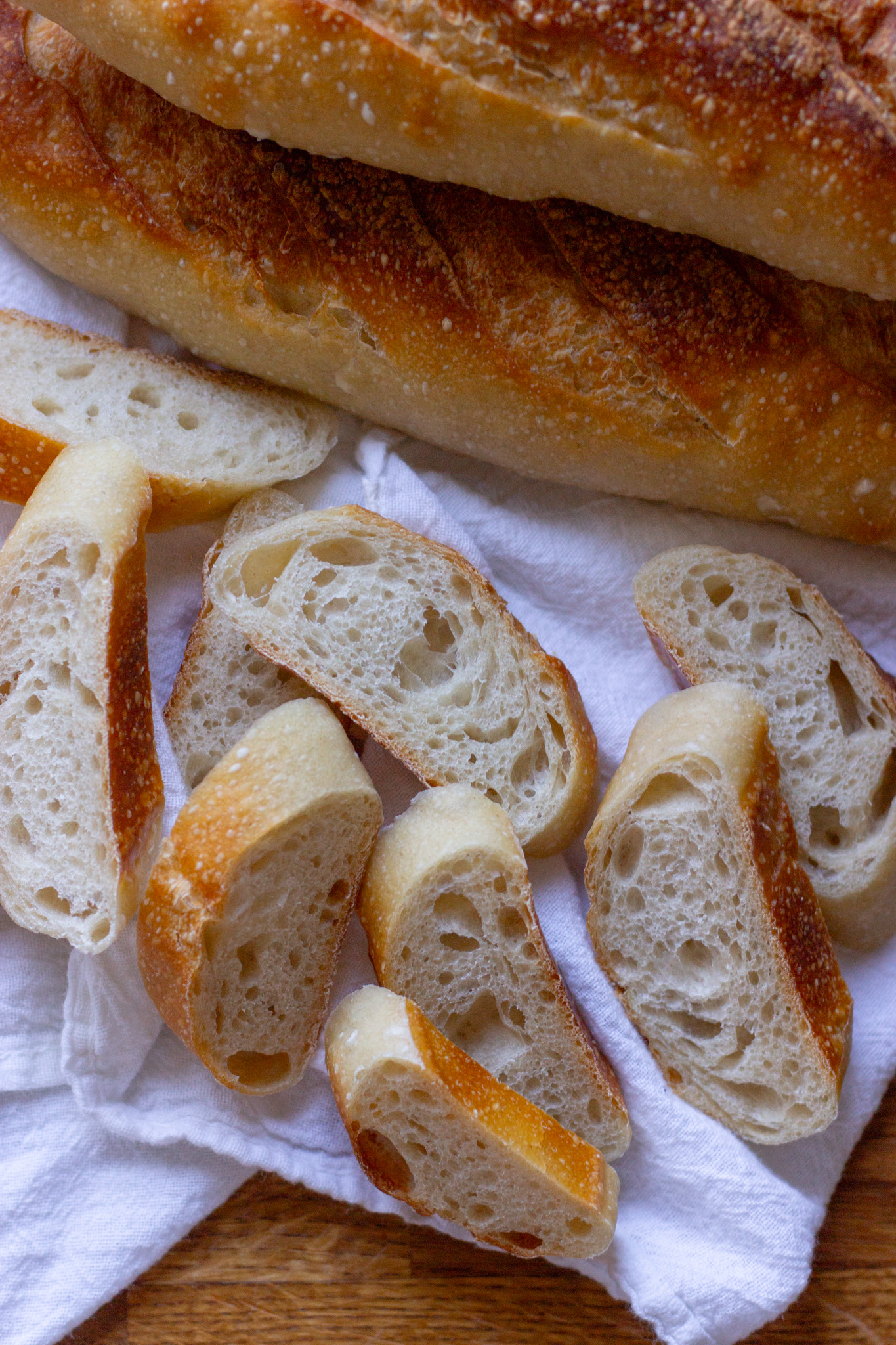Slices of freshly baked baguette.